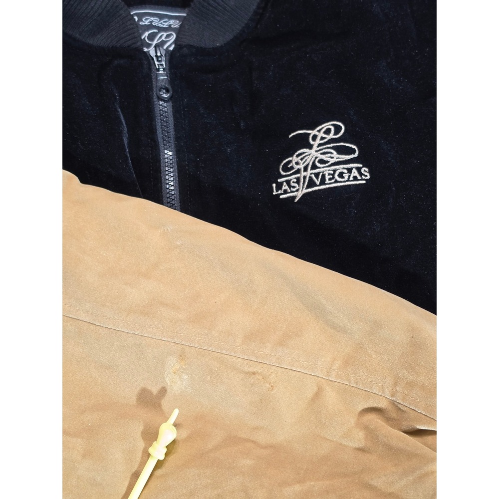 Vintage Lulu Las Vegas Velvet Bomber Jacket Mens Black Tan Varsity Full Zip S - Picture 6 of 9